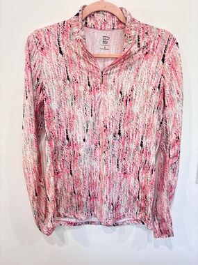 EP NY Long Sleeve Multi Textural Print Zip Mock Polo